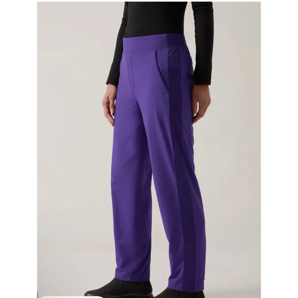 Athleta Womens Brooklyn Lined Pants Purple Ribbed Waist Size 6/T - Picture 1 of 16